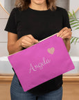 Personalized Cosmetic Bags - Bridesmaid's Bags - Pink Glitter Heart Makeup Bag