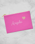 Personalized Cosmetic Bags - Bridesmaid's Bags - Pink Glitter Heart Makeup Bag